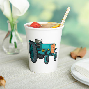 Gobelets En Papier Vintage Blue Tracteur