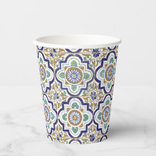 Gobelets En Papier Vintage Botanique Carreaux ornementaux Motif