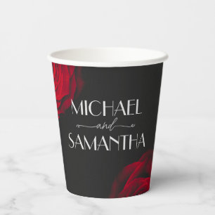 Gobelets En Papier Vintage écarlate rouge rose pétale mariage