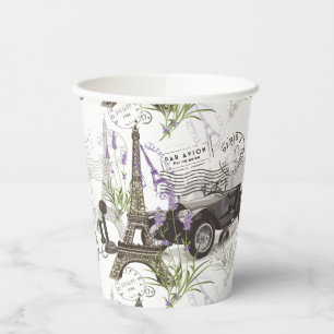 Gobelets En Papier Vintage Paris Art Tour Eiffel Lavande