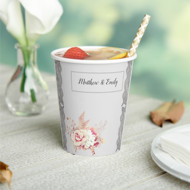 Gobelets En Papier Vintage Pastel Floral Rose (Insitu)