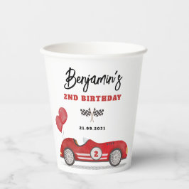 Gobelets En Papier Vintage Red Race Car Deux Fast Boy Anniversaire
