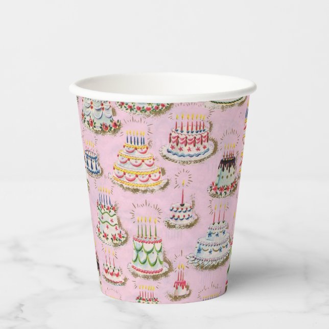 Gobelets En Papier Vintage Retro Joyeux gâteaux d'anniversaire (Recto)
