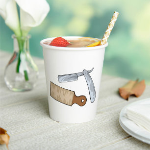Gobelets En Papier Vintage Straight Razor et Strop Barber Shop
