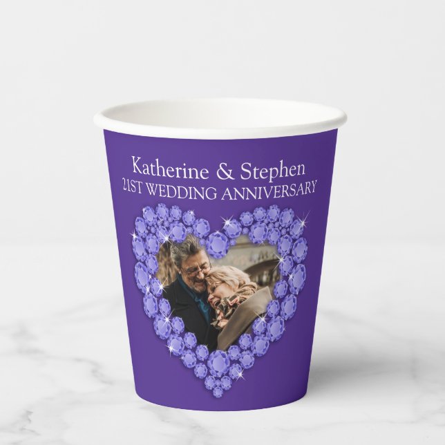 Gobelets En Papier Violite violette 21e anniversaire mariage (Recto)