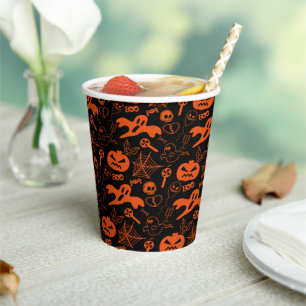 Gobelets En Papier Visage Citrouille Halloween Jack-o'-lantern noir