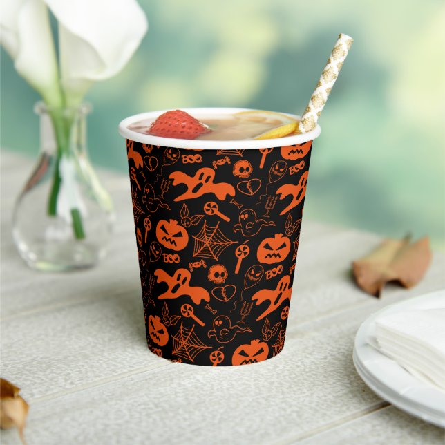 Gobelets En Papier Visage Citrouille Halloween Jack-o'-lantern noir (Insitu)