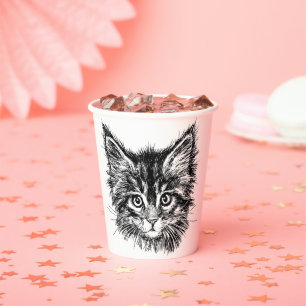 Gobelets En Papier Visage de Kitten noir et blanc