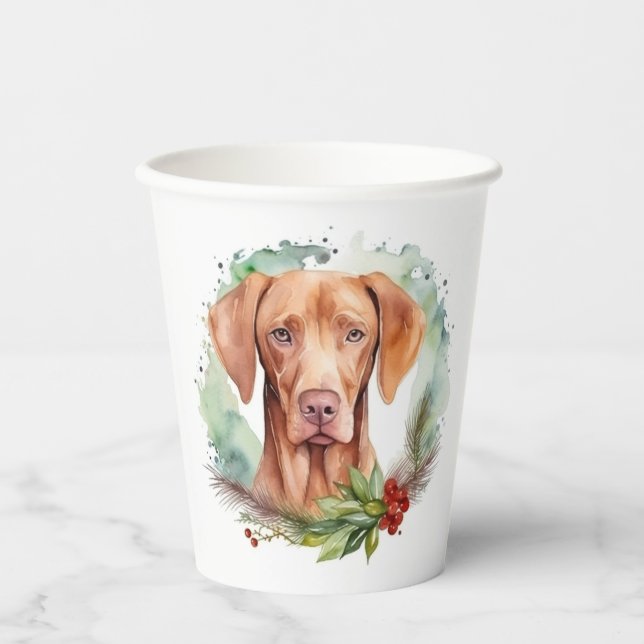 Gobelets En Papier Vizsla Christmas Wreath Festive Pup (Recto)