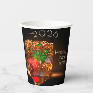 Gobelets En Papier Vœux 2026 avec feux d'artifice et bulles