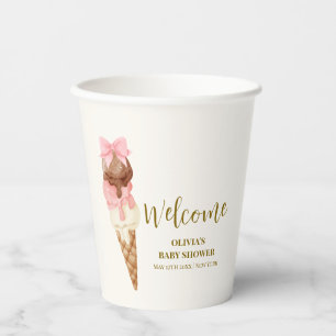 Gobelets En Papier Voici le Baby shower de glace Scoop Bow Ice Cream 