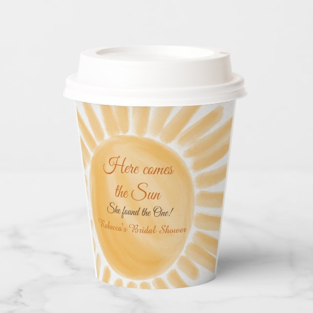 Gobelets En Papier Voici venir le thème de mariage jaune Rayon de sol (Recto)