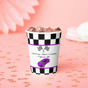 Gobelets En Papier Voiture de course violette Parti Anniversaire de