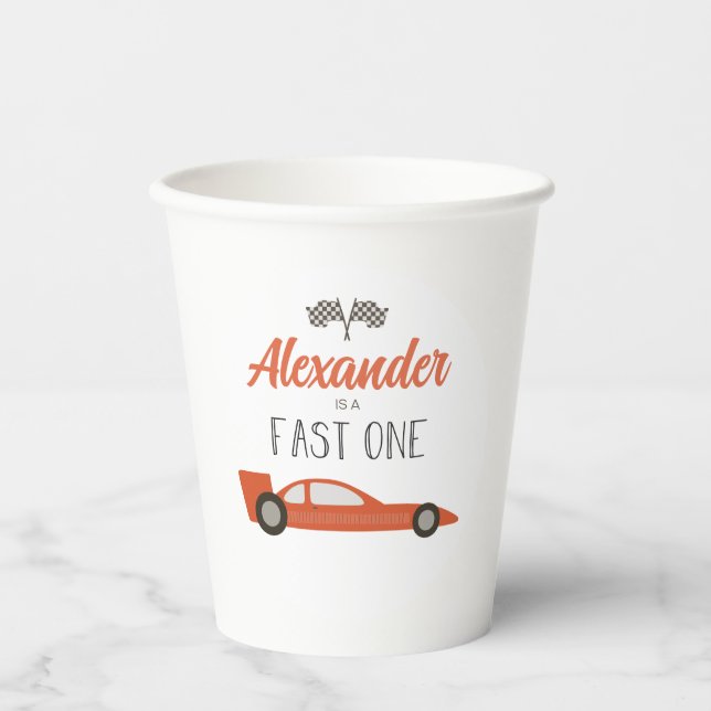 Gobelets En Papier Voiture Fast One Red Race Anniversaire (Recto)
