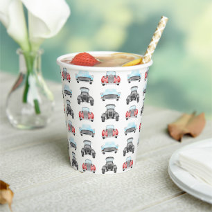 Gobelets En Papier Voiture Rétro Classique Bleue Pastel