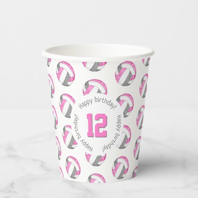 Gobelets En Papier volley-ball rose vif (Recto)