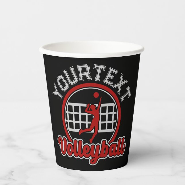 Gobelets En Papier Volleyball AJOUTER LE NOM Spike Ball Attaque Équip (Recto)