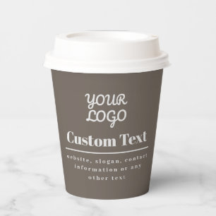 Gobelets En Papier Votre Logo Moderne Rétro Beige & Gris Clair