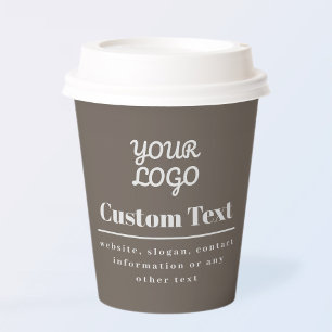 Gobelets En Papier Votre Logo Moderne Rétro Beige & Gris Clair