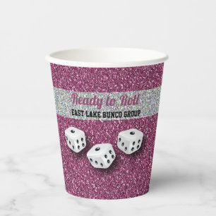 Gobelets En Papier Votre nom Pink Sparkel Dice Bunco