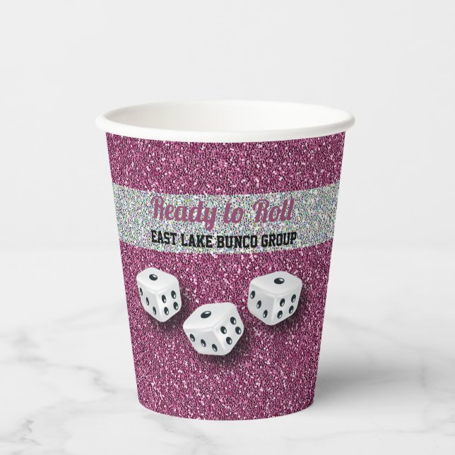 Gobelets En Papier Votre nom Pink Sparkel Dice Bunco  (Recto)