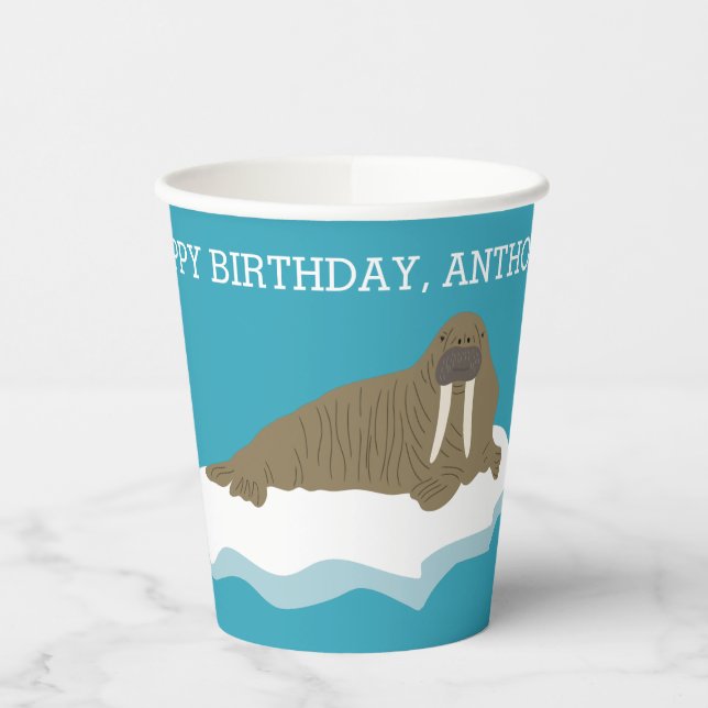 Gobelets En Papier Walrus sur une Iceberg Custom Birday Party (Gauche)
