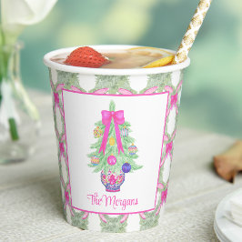 Gobelets En Papier Watercolor Hot Pink Bow Ginger Jar Christmas Tree