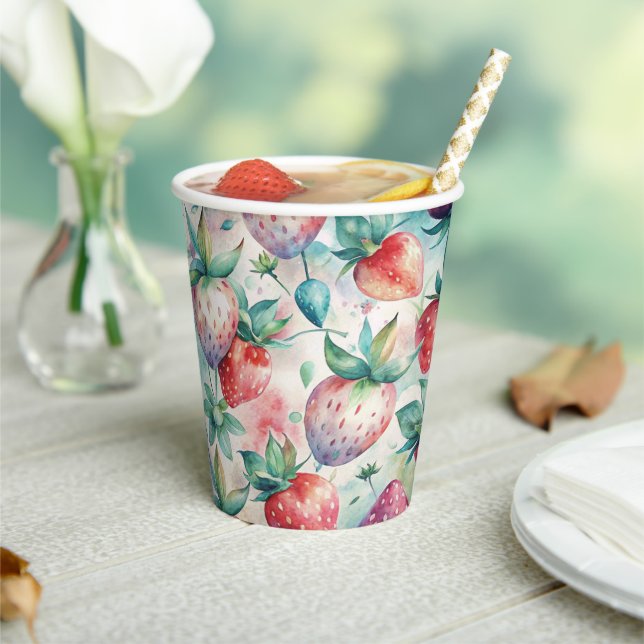 Gobelets En Papier Watercolor Strawberry (Insitu)