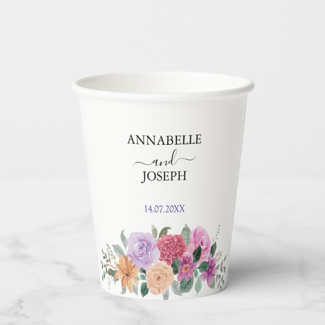 Gobelets En Papier watercolors Florals Modern Botanical Wedding (Verso)