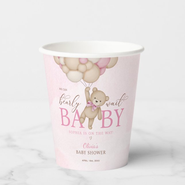 Gobelets En Papier We Can Bearly Wait Pink Baby Shower (Recto)