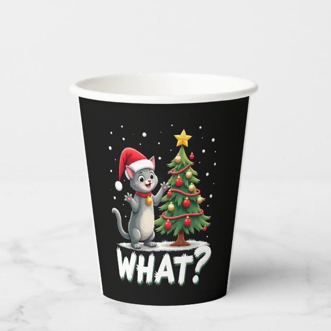 Gobelets En Papier What Funny Cat Pushing Christmas Tree Over Cat Xma (Recto)