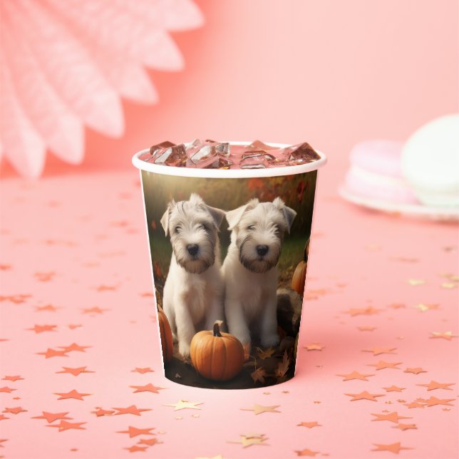 Gobelets En Papier Wheaten Terrier chiot Automne Citrouille délice (Insitu)