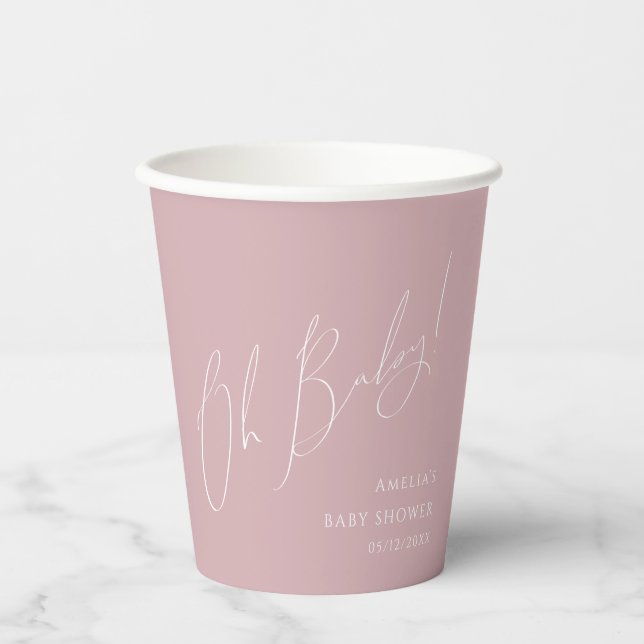 Gobelets En Papier Whimsical Dusty Rose Oh Baby shower (Recto)
