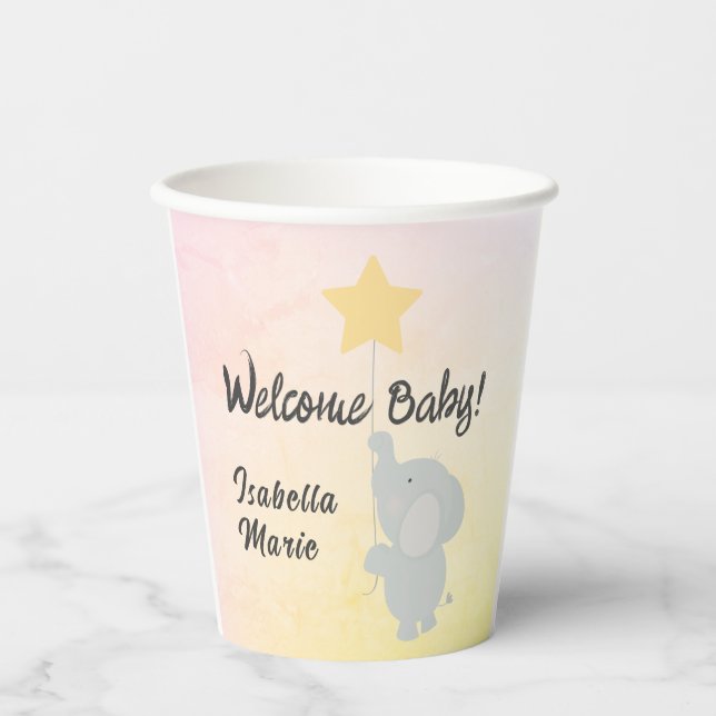 Gobelets En Papier Whimsical Elephant Welcome Baby (Recto)