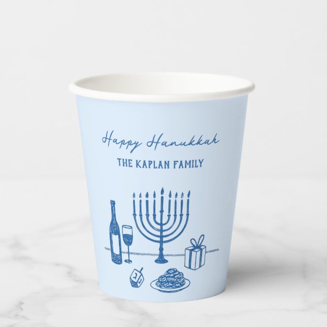 Gobelets En Papier Whimsical Hand Drawn Hanukkah Party Trendy Custom (Recto)