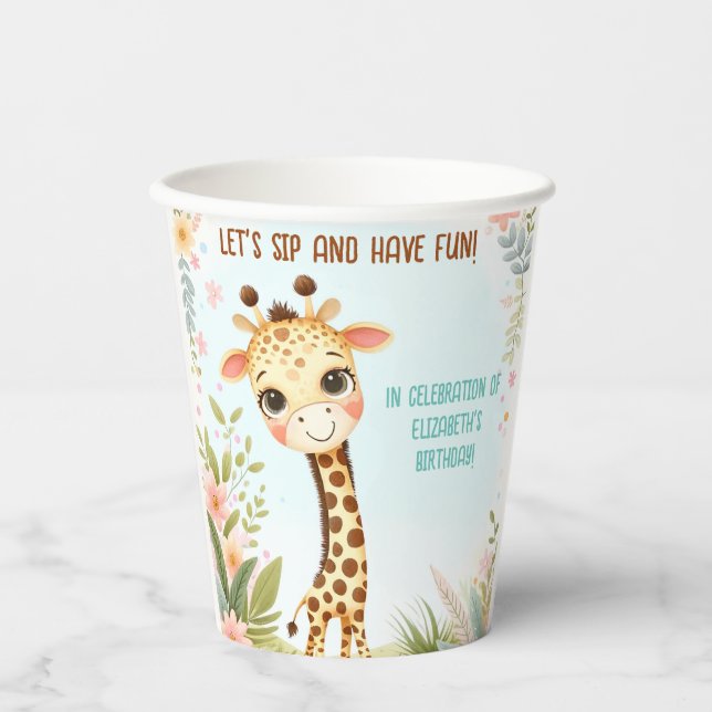 Gobelets En Papier Whimssical Cute Giraffe Anniversaire (Recto)