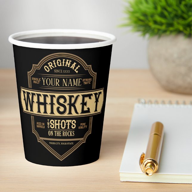Gobelets En Papier Whiskey personnalisé sur le Rocks Liquor Étiquette (Créateur téléchargé)