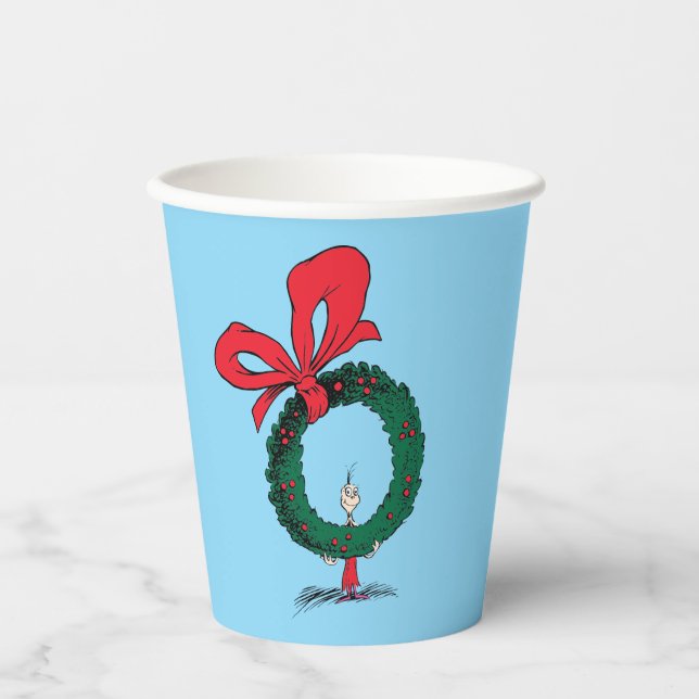Gobelets En Papier Who Peeking Through Christmas Wreath (Recto)