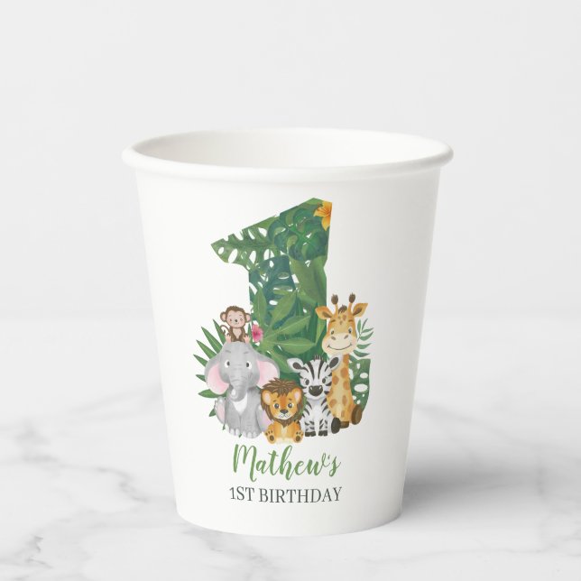 Gobelets En Papier Wild One Baby 1er Anniversaire Jungle Safari (Recto)