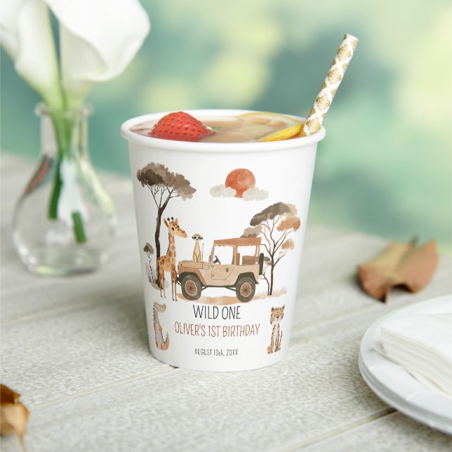 Gobelets En Papier Wild One Boy 1er Anniversaire Safari (Insitu)