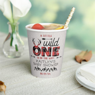 Gobelets En Papier Wild One Boys Rustic Plaid Baby shower de bûcheron