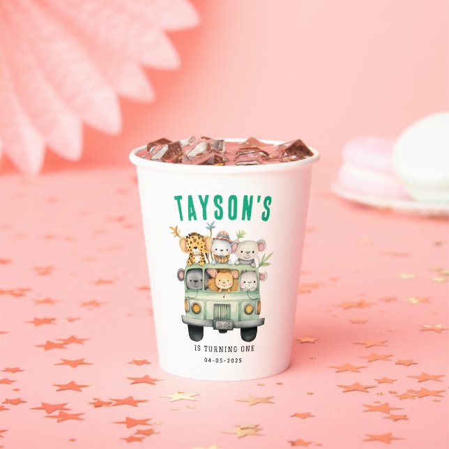 Gobelets En Papier Wild One Jungle Safari Animaux Garçon 1er annivers (Insitu)