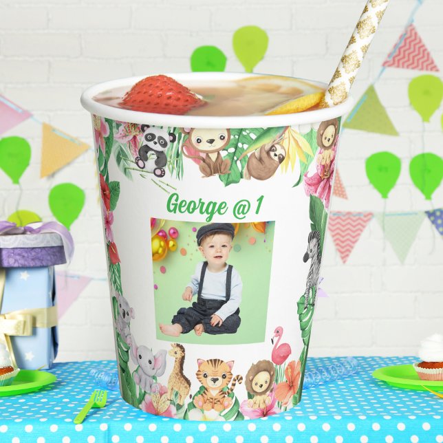 Gobelets En Papier Wild One Jungle Safari Thème 1er anniversaire fête (Créateur téléchargé)