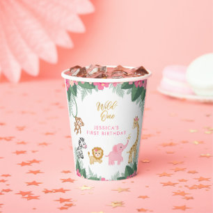 Gobelets En Papier Wild ONE - Pink Safari Girl's premier anniversaire