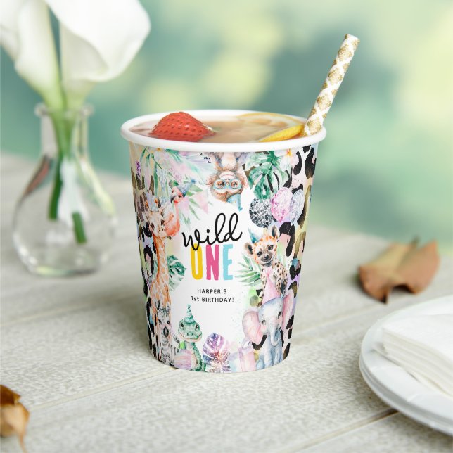 Gobelets En Papier Wild ONE' Safari Animaux Cool 1er anniversaire (Insitu)