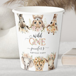 Gobelets En Papier Wild One Safari Animaux Fille 1er Anniversaire Pap