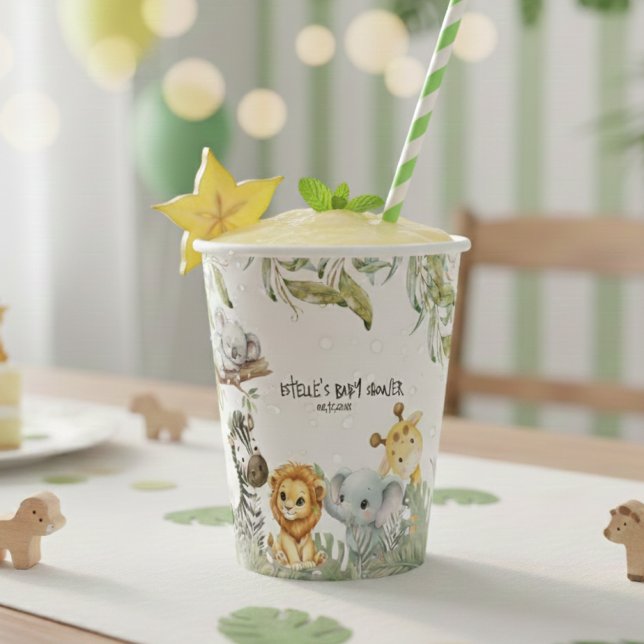 Gobelets En Papier Wild One Safari Jungle Cute Animals Baby Shower (Créateur téléchargé)