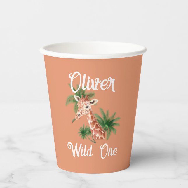 Gobelets En Papier Wild Un an girafe Safari 1er anniversaire (Recto)