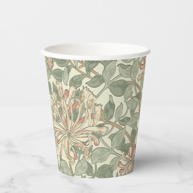 Gobelets En Papier William Morris Honeysuckle Vert Floral (Recto)