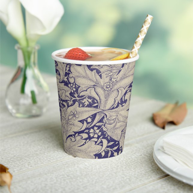 Gobelets En Papier William Morris Wallflower bleu damas floral (Insitu)